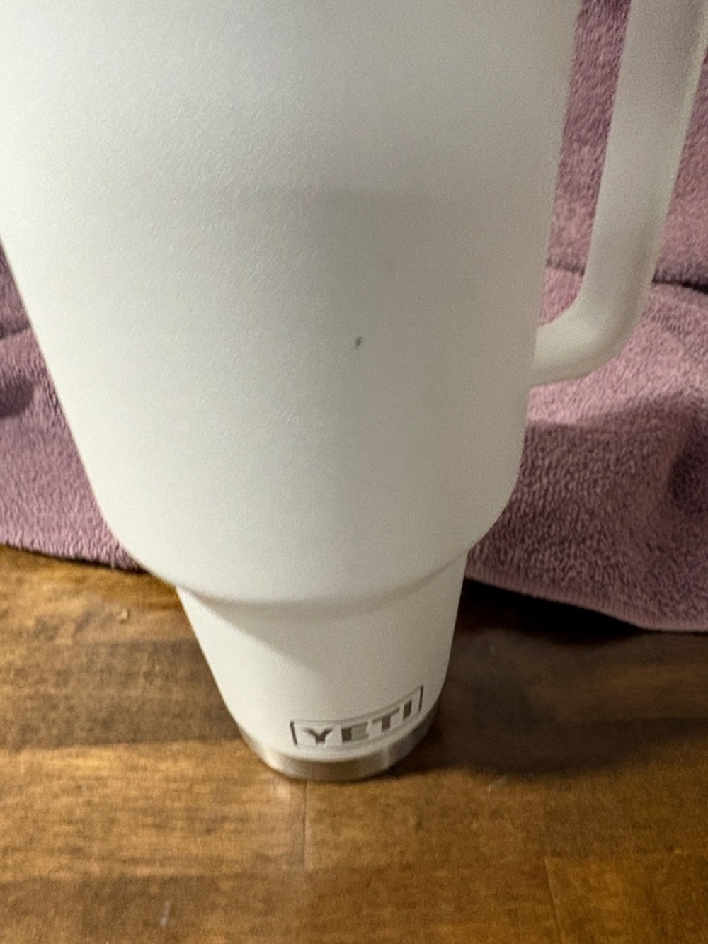 Yeti White Insulated Tumbler with Handle and Brand Badge